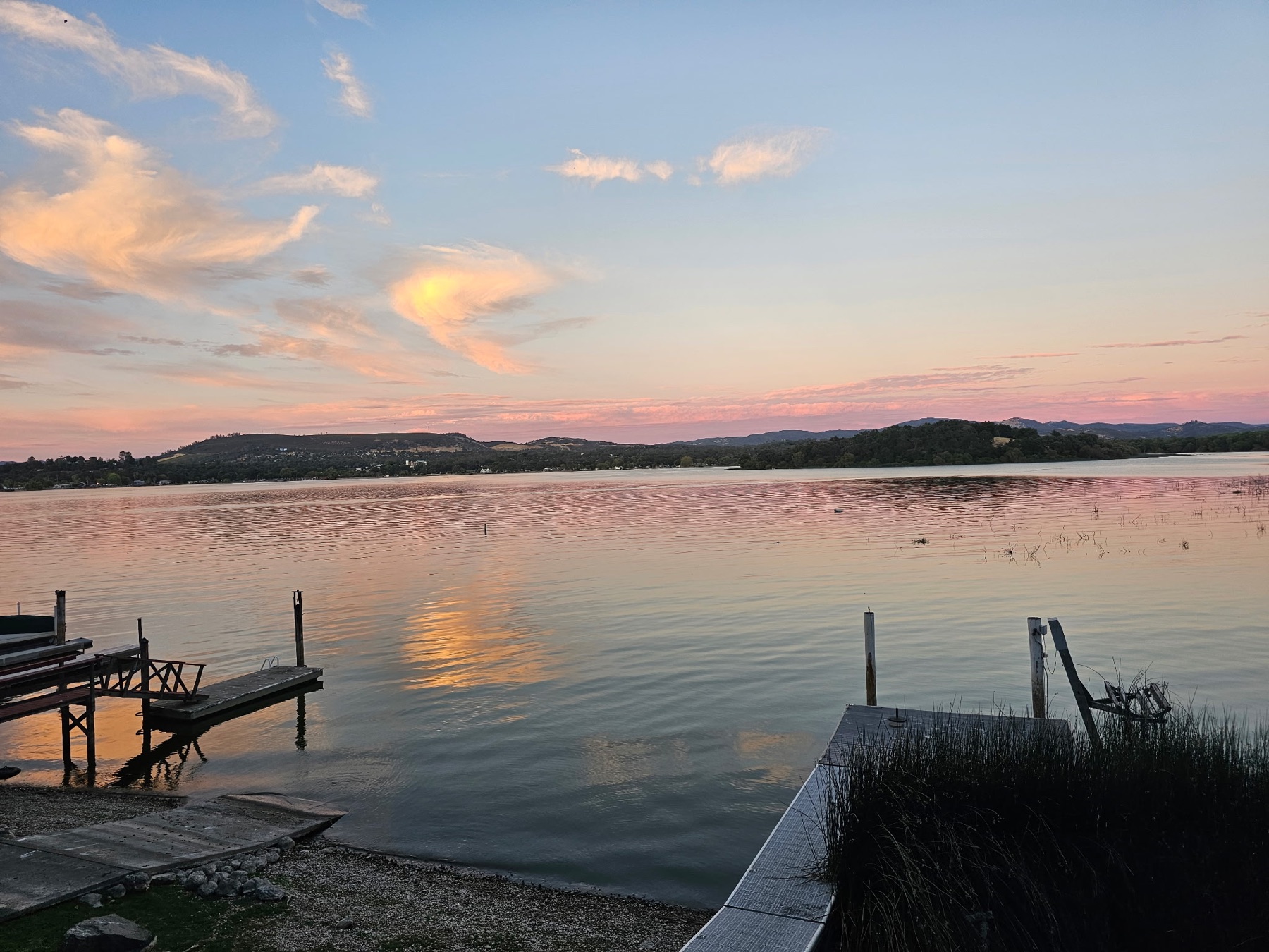 Evening light across the water at Sunrise Cove Lodge