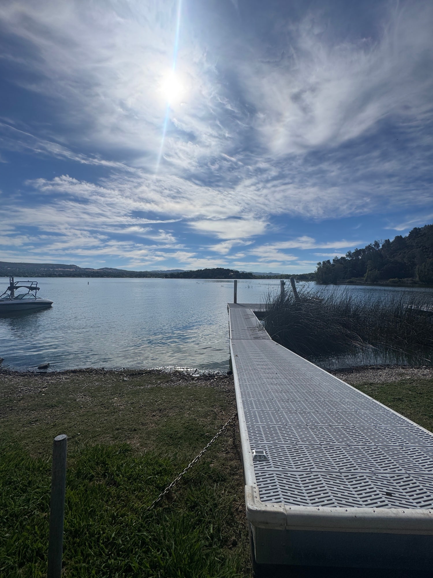 Shoreline and dock looking across the cove